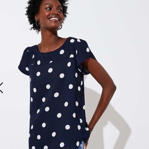 LOFT Tops - Loft Navy Blue Polka Dot Shirt Size XS